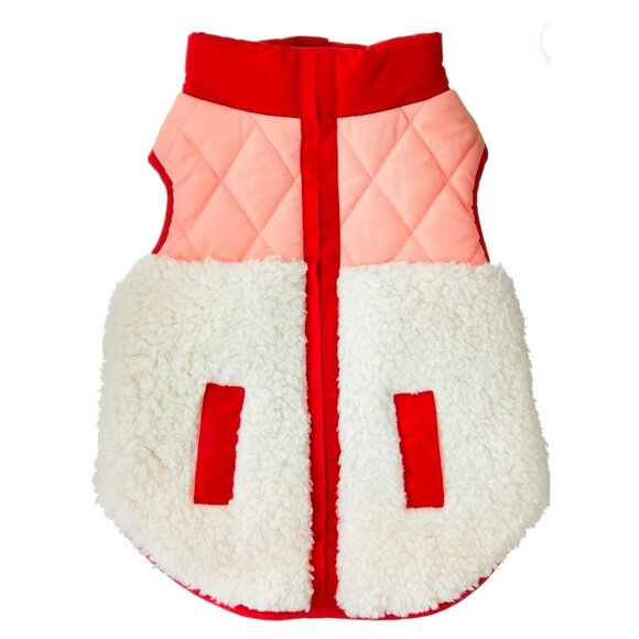 Vibrant Life Size Large Quilted Dog Vest Sherpa Jacket Red/Pink Velcro - Picture 1 of 8